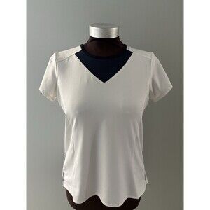 Lucky In Love Shirt Womens Large White Navy Performance Split Back Tennis Golf